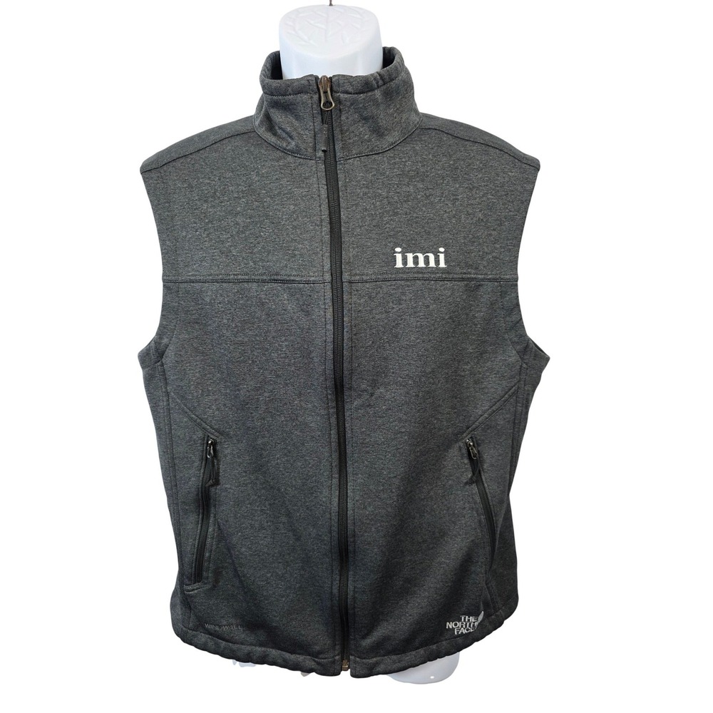 The North Face Mens Vest Medium Full Zip Heathered Gray With IMI Logo & Pockets